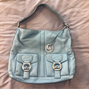 Michael Kors Ranger Sky Blue Leather Satchel Shoulder Bag Charm Buckle Designer
